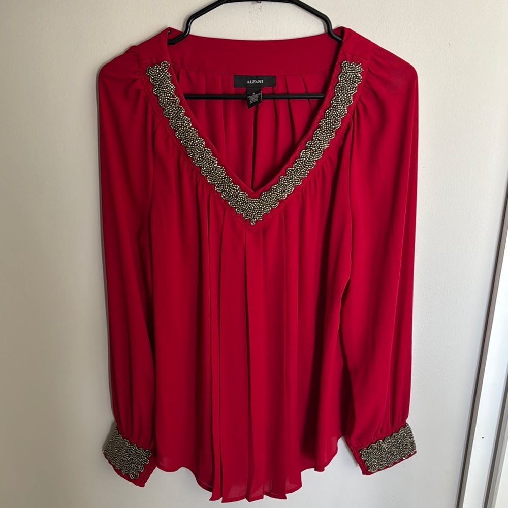 Alfani Red Women's Top with Gold Accents